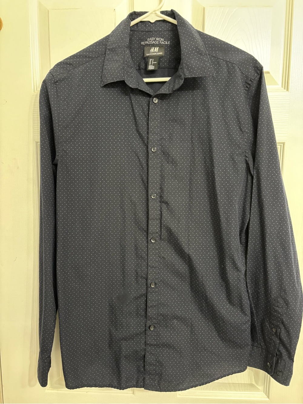 H&M Men's Dark Navy Microdot Dress Shirt - Size Medium